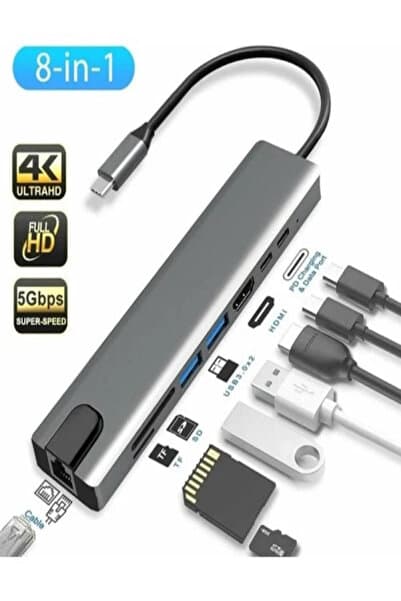 UPEKA Pro Air USB Type-C Hub Dönüştürücü Çevirici Çoklayıcı USB Hdmı Micro Sd 8 Girişli 8In1 Uyumlu
