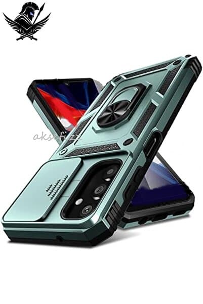 AKSEFİZZ Samsung Galaxy A03S UYUMLU Zırhlı Kaydırmalı Sürgülü Standlı Yüzüklü Kılıf