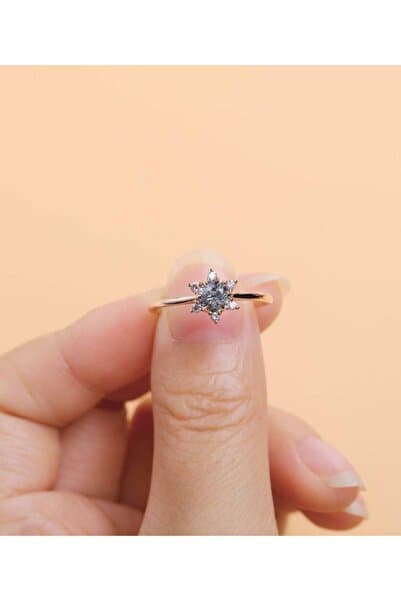 Sahira Jewelry Çiçek Motifli Tektaş 14k Rose Gold Kadın Ayarlanabilir Yüzük