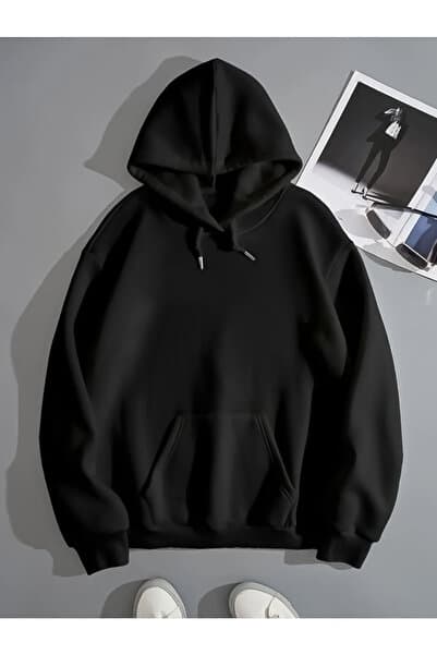WAMI Unisex 2ip Şardonlu Siyah Oversize Sweatshirt