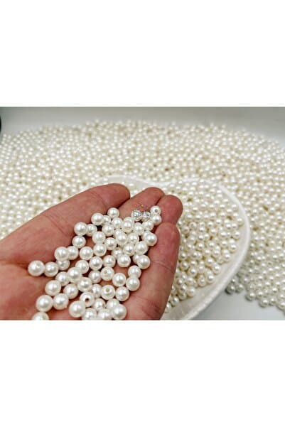 6 Mm Kaplama Plastik Krem Inci Delikli 200 Adet Boncuk Takı Yapımı Bead (25 GRAM)