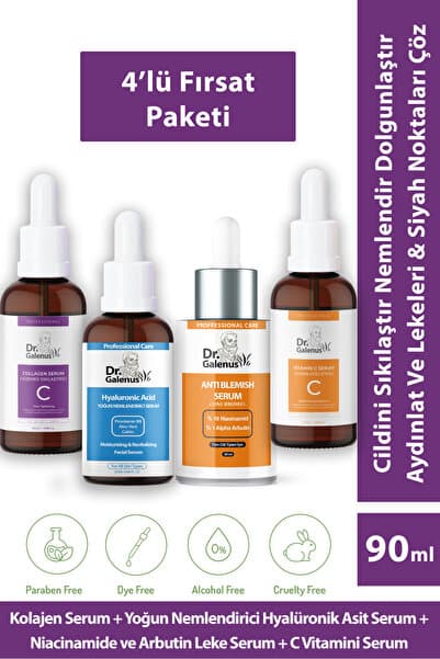 Dr. Galenus Kolajen, C Vitamini, Hyalüronik Asit Ve Koyu Leke Karşıtı Dörtlü Bakım Serum Seti (90 ML)