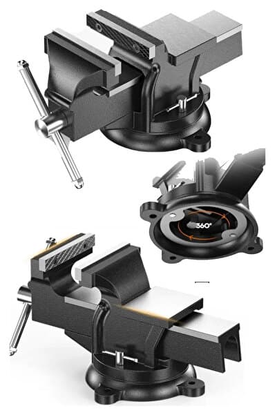 Alman Modeli Pro Çelik Kol 100 Mm 4" 360" Dönerli Taban Dövme Çelik Sabit Tezgah Masa Mengenesi...