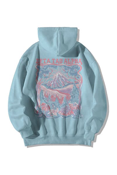 Scrovtie Bebe Mavisi Kadın Erkek Oversize Kapşonlu Kanguru Cepli Zeta Tau Baskılı Sweatshirt Hoodie