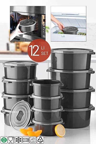 Nandy Home Mikrodalga Ve Difrizde Kullanılabilen Saklama Kabı Seti Yuvarlak 12'li Antrasit