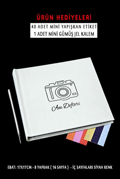 Genel Markalar Anı Defteri - 17x17 Cm - Beyaz Anı Albüm Içi Siyah - Kalem Ve Etiket Hediye