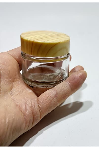 işteo Doldurulabilir boş şeffaf cam krem kavanozu Şişe 50 ml 1 Adet bambu kapaklı