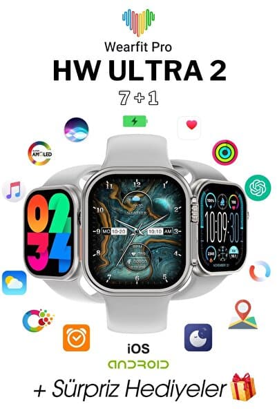 Wearfit Pro WEARFİT HW ULTRA 2 7 KORDONLU Akıllı Kol Saati Smart Watch Model:inç 49mm AMOLED Ekran (GRİ)