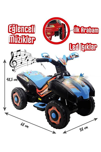 Freebebek Led Işıklı Müzikli Akülü Araba Atv Motor 2-4 Yaş - 6V