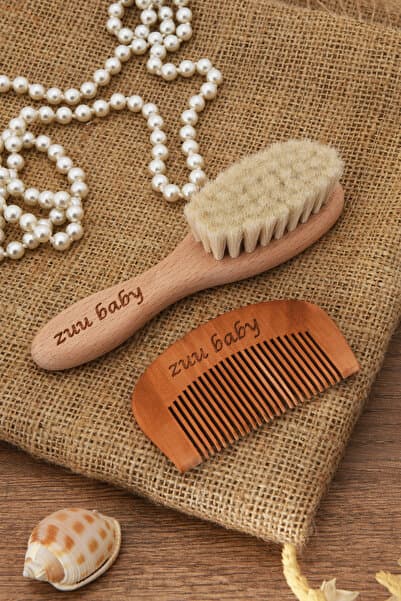 Zuu Baby Bebek Tarağı Ve Ahşap Tarak 2 li Set %100 Keçi Kılından T1