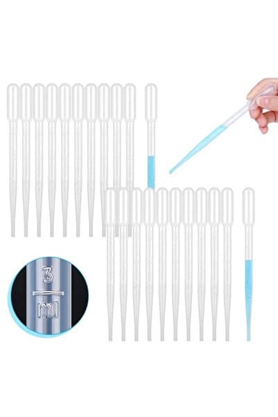 evolvy natural skincare 20li Paket 3ml Plastik Pastör Pipeti Taksimatlı Likit Pipeti Damlalık