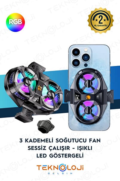 Teknoloji Gelsin Telefon Soğutucu Fan Çift Pervaneli 3 kademeli Işıklı Göstergeli Bütün Telefon Modelleri İle Uyumlu