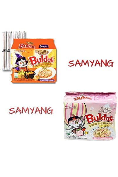 samyang buldak CHEESE BULDAK RAMEN +CREAM CARBONARA RAMEN 10 ADET HELAL SERTİFİKALI
