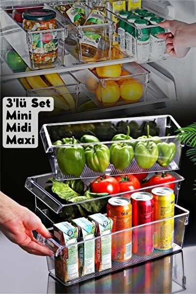 Nandy Home 3'lü Set Tall Clear Buzdolabı & Dolap Içi Düzenleyici Organizer