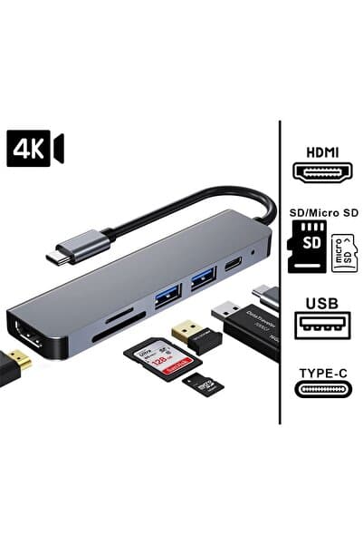 Genel Markalar FXN-10C 6IN1 Type-C To USB 3.0 Sd Tf 4K HD HDMI Pd Kart Okuyucu Çevirici Dönüştürücü Adaptör