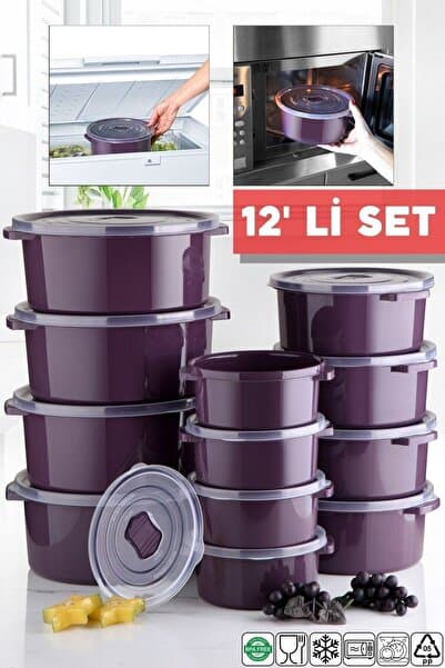 Nandy Home Mikrodalga Ve Difrizde Kullanılabilen Saklama Kabı Seti Yuvarlak 12'li Mürdüm