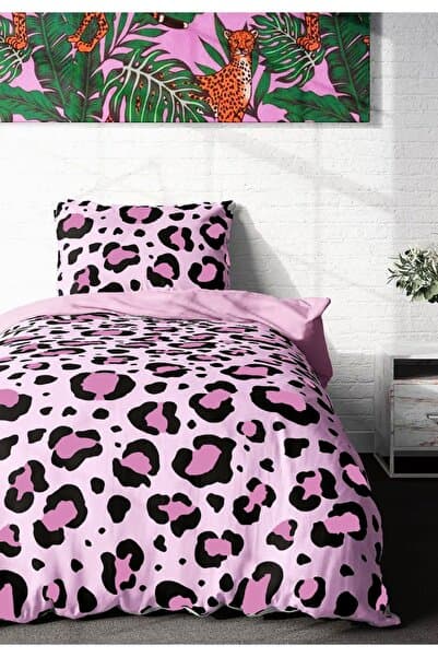Always Çarşafı Lastikli Çift Taraflı Tek Kişilik Nevresim Takımı Leoparlı Pembe