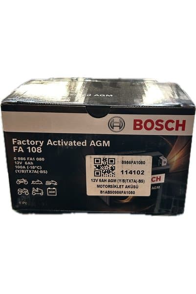 Bosch AGM 0986FA1080 FA108 YTX7A-BS 6AH 100A 150/86/91 UYUMLU