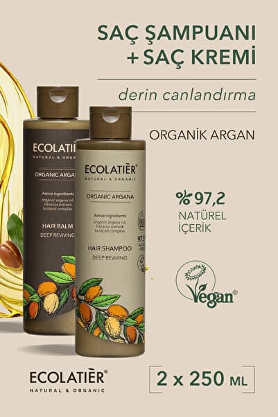 ECOLATIER Şampuan ve Saç Kremi 2'li Set Organik Argan Yağlı Canlandırıcı Nemlendirici