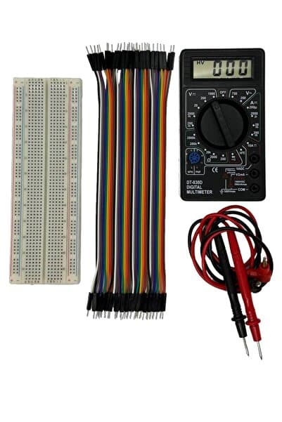 Arduino Projeleri Elektronik Set Süper 3'lü 830 Pin Breadboard, 40'lı E-e Jumper Ve Multimetre Ölçü Aleti 9v Pil Dahil