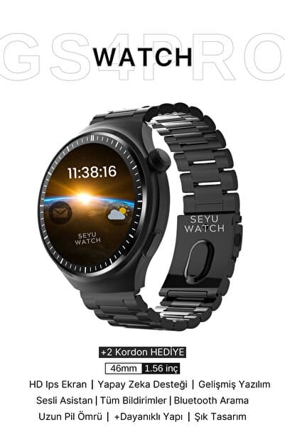 SEYUWATCH Watch Gs 4 Pro Akıllı Saat Iphone Ve Android Telefonlara Uyumlu Nfc&arama Siyah Smartwatch