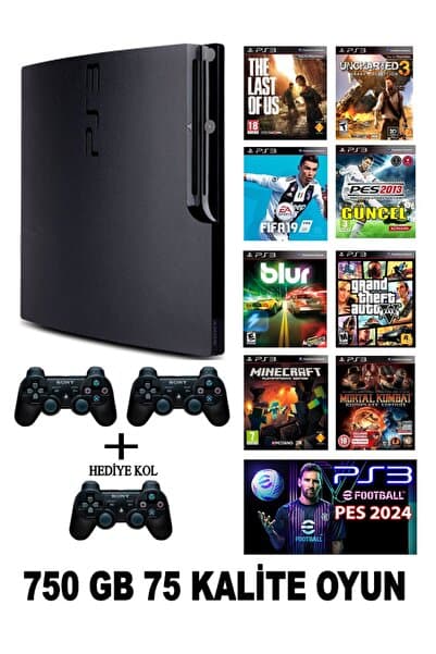 wiola Sony Ps3 Slim 750 Gb 75 Oyun 2 Kablosuz Kol (YENİLENMİŞ) Garantili Ürün