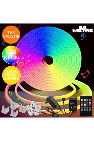 neeko Sese ve Müziğe Duyarlı Neon Led Rgb Esnek 2,5 Metre Kumandalı Full++