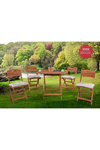 BarışAhşap Barış Ahşap Bahçe Balkon Mutfak 5’li Bistro Seti Minderli