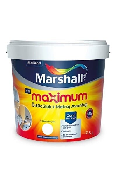 Marshall Maximum Su Bazlı Silinebilir Ipeksi Mat 7,5 Lt /10 Kg Beyaz