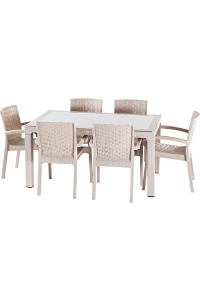 Violet Confort 90*150 Raddan Trend Lüx Camlı Masa Takımı 6 Sandalyeli Capuccino