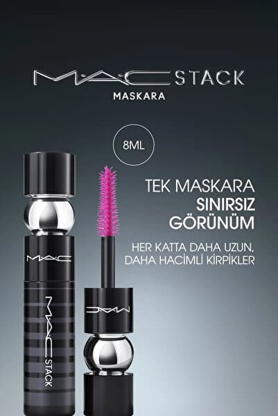 Mac Macstack Maskara Mega Fırça 8ml - Kıvırma, Uzunluk ve Hacim Etkili Maskara