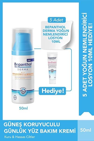 Bepanthol Derma Nemlendirici SPF25 Günlük Yüz Bakım Kremi & 5 Adet Günlük Yoğun Nemlendirici Losyon 10 ml