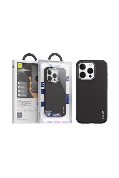 BLUEO İphone 15 Pro Max Magsafe Uyumlu Deri Premium Siyah Telefon Kılıfı