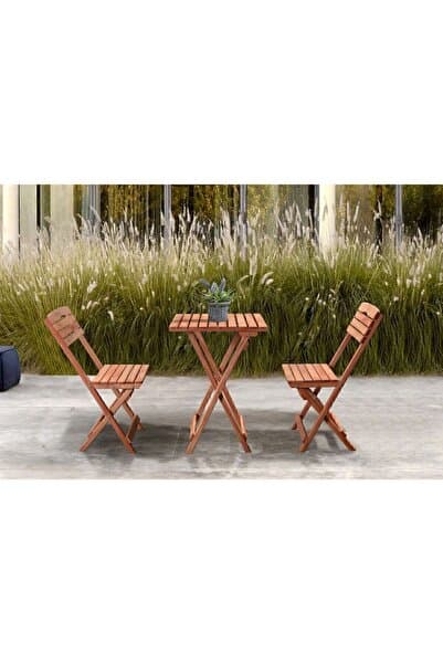 BarışAhşap Balkon Bahçe Mutfak 3'lü Bistro Set 2 Sandalye 1 Masa Hediye Minderli