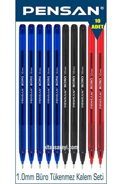 Pensan Büro 1.0 mm Tükenmez Kalem Seti 10 Adet