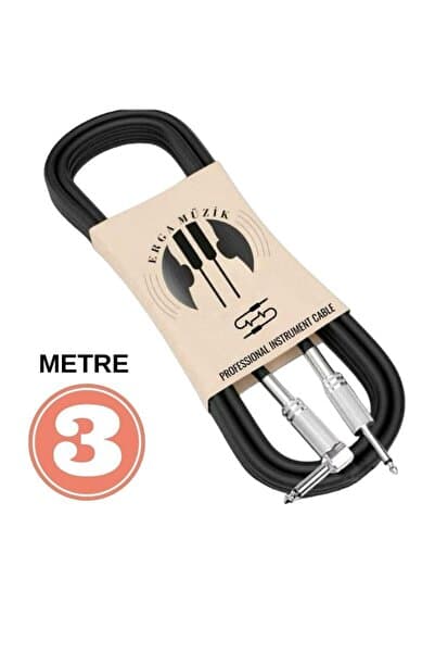 Erga Müzik Gitar Jack Kablosu 10ft - 3M - DÜZ/L Elektro Akustik Bas Bağlama Keman Amfi & Mixer Uyumlu Jak kablo