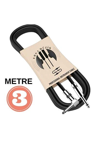 Erga Müzik Gitar Jack Kablo Çelik Uç Düz/L 10ft-3m Elektro Akustik Bağlama Keman Amfi & Mixer Uyumlu Jak Kablo