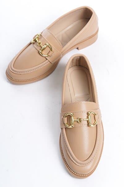 Entella Store Kadın Loafer Makosen Büyük Tokalı Nude Günlük Ayakkabı