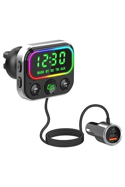 S-Link Slbt405 Rgb Bluetooth V5.0 Geniş Led Ekran Tf Kart Çift Usb Qc3.0 Ve Pd18w Hızlı Şarj Fm Transmitter