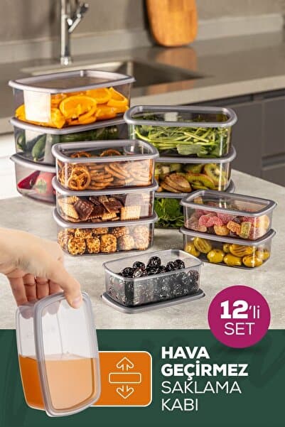 12'li Hava Geçirmez Saklama Kabı Seti Antrasit 3x(250-500-750-1200 ML)
