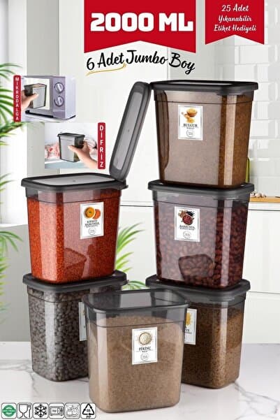 Nandy Home 6 Adet Jumbo Boy Dikdörtgen Saklama Kabı 2000 Ml Antrasit