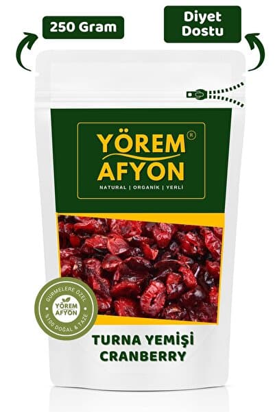 Gülçehre Yörem Afyon Zamanında Hasat Edilmiş Diyet Dost Turna Yemişi Kurusu, Cranberry,Yaban Mersini | 250Gr.