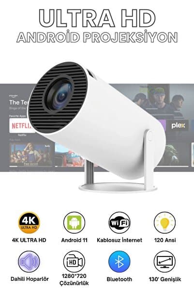 Teknodrone Taşınabilir Android Projeksiyon En Güncel Versiyon Wifi Destekli Akıllı Sinema Projektör Ultra Hd