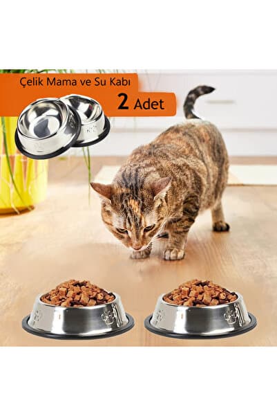 Duffa 2 Adet Paslanmaz Çelik Mama Ve Su Kabı, Alt Taban 16 Cm Kedi Mama Kabı Köpek Mama Kabı (250 ML-8 OZ)