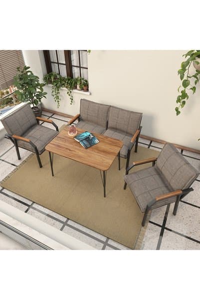 Mygusi Hayal Balkon, Bahçe, Cafe, Metal Kanepe Koltuk Takımı , Bahçe Mobilyası, 60x90 Masalı - 211 Capucino