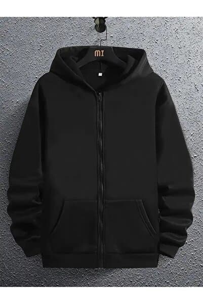 EYAX MODA UNISEX Kapüşonlu Fermuarlı Sweatshirt Büyük Beden