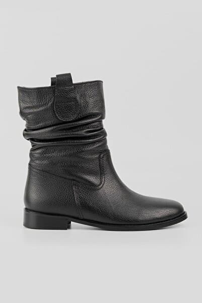 TUNAELLİ Kadın Siyah Hakiki Deri 35-41 Numara Körüklü Bot & Bootie