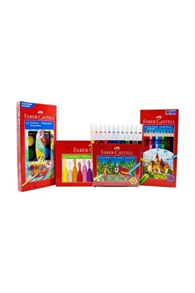 Faber Castell 4 lü Boyama Seti - (12'li Kuruboya + Suluboya +Keçeli+ Pastel Boya)
