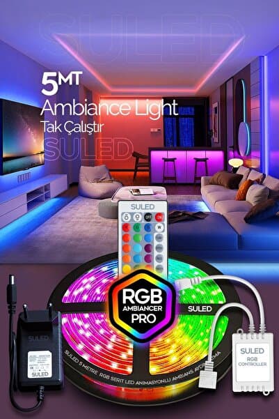 Şerit Led 5 Metre Animasyonlu Tak Çalıştır Kumandalı Trafolu Rgb Şerit Işık Aydınlatma Parti Led