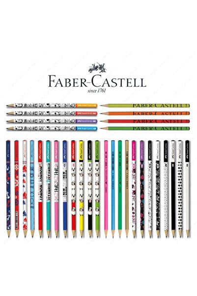 Faber Castell Sırımsı Faber Castel Lüx Mercanlı Karışık Yuvarlak Kurşun Kalem 12 Adet